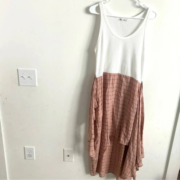 Zara Sleeveless High Low Tie ripped tank wrap color block Dress L - Picture 7 of 8